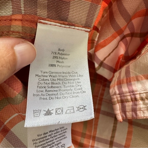 Eddie Bauer Mens Shirt XL Tall Orange Plaid Short Sleeve Performance Pocket Hike - Picture 5 of 11